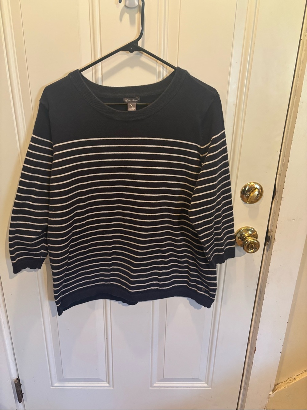 Eddie Bauer Navy and White Striped Crewneck Sweater